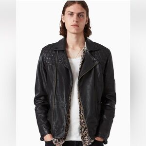 AllSaints Black Conroy  Biker Black Quilted Leather Jacket